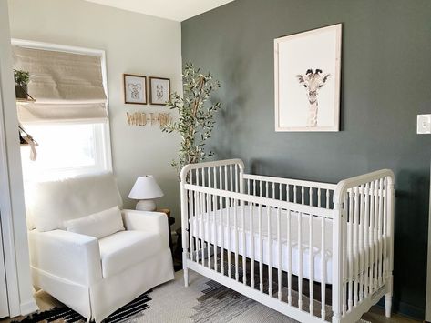 White Crib Green Wall Nursery, Liberty Crib Nursery, Nursery Ideas With White Crib, Namesake Liberty Crib, White Crib Nursery Gender Neutral, Nursery White Furniture, Nursery Crib Wall, Green And White Nursery, White Crib Nursery