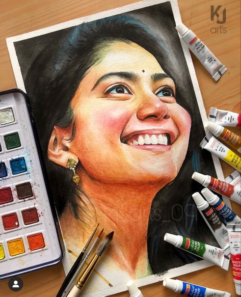 Its a watercolor painting Water Colour Portrait Indian, Colour Pencil Art Sketches, Watercolor Face Painting, Water Colour Painting Watercolour, Realistic Watercolor Paintings, Watercolor Portrait Tutorial, Water Colour Paper, Portrait Painting Tutorial, Celebrity Art Drawings