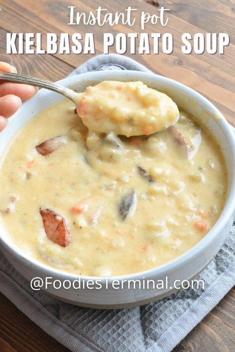 Kielbasa And Potatoes Instant Pot, Kielbasa Potato Soup, Kale Potato Soup, Alley Ideas, Kielbasa Soup, Kielbasa And Potatoes, Sausage Potato Soup, Lamb Stew Recipes, Creamy Potatoes