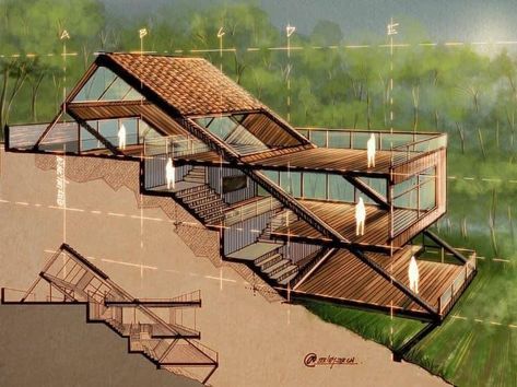 Cube House Design, Artistic House, Architect Ideas, Modernism Architecture, Slope House, Architecture Sketchbook, Architecture Design Drawing, Architect Design House, Resort Design