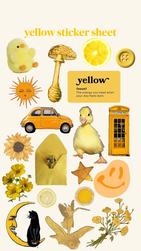 #yellow #stickers #stickersheet #aesthetic #bee #sticker #edit #printable Yellow Scrapbook Stickers, Stickers Sheet Aesthetic, Mellow Days Stickers Printable, Sticker Sheets Aesthetic Printable, Yellow Printable Stickers, Yellow Aesthetic Journal, Stickersheet Aesthetic, Yellow Journal Stickers, Yellow Stickers Aesthetic Printable