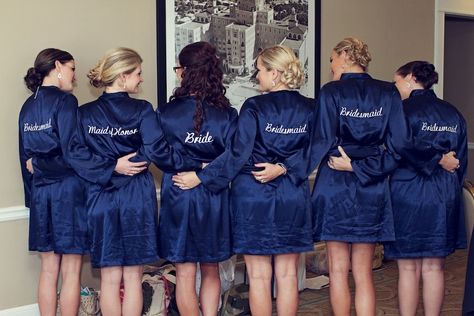 Navy Blue Wedding, Bridesmaids And Groomsmen, Maggie Sottero, Navy Wedding, Blue Bridesmaid Dresses, Bridesmaid Robes, Blue Bridesmaids, Gifts For Wedding Party, Here Comes The Bride