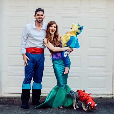 Our favorite family costume yet! The Little Mermaid! Ariel Family Costume, Little Mermaid Costume Family, Diy Little Mermaid Family Costumes, The Little Mermaid Family Costume, Little Mermaid Diy Costume, Little Mermaid Family Costume Halloween, Mermaid Family Costume, Little Mermaid Family Costume, Chef Louis Little Mermaid Costume