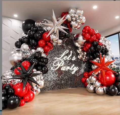 Red And Black Balloon Arch, Black Balloon Arch, Party Ballons, Silver Balloons, Star Balloons, Black Graduation, Black Balloon, Balloon Arch Kit, Orange Balloons