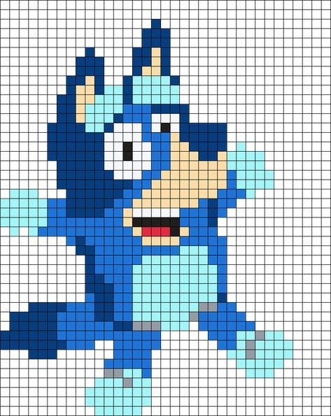 Melty Beads Ideas Bluey, Perler Bead Patterns Baby Shark, C2c Crochet Bluey, Reptar Perler Beads, Bluey Cartoon Cross Stitch Pattern, Bluey Bead Pattern, Baby Shark Perler Bead Pattern, Bluey Bingo Perler Beads, Fuse Beads Ideas Bluey