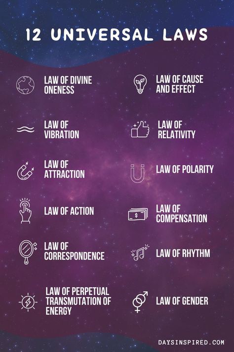 You’ve probably heard of the law of attraction and how people are able to use it to manifest their desired lifestyles. But did you know there are 11 other laws of the universe that are just as powerful as that law of attraction?These 12 laws all build on one another and are interconnected. Not to mention, each can be utilized to improve your spiritual or self-growth journey. Brain Notes, Mark Passio, 12 Laws Of Karma, The Laws Of The Universe, Laws Of The Universe, Theories About The Universe, Magic Energy, Consciousness Quotes, Universal Laws