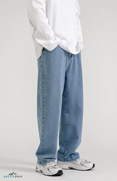 Hip Hop Trousers, Korean Jeans, Streetwear Korean, Aesthetic Clothing Stores, Pants Korean, Fall Jeans, Mens Fashion Jeans, Style Hip Hop, Casual Wide Leg Pants