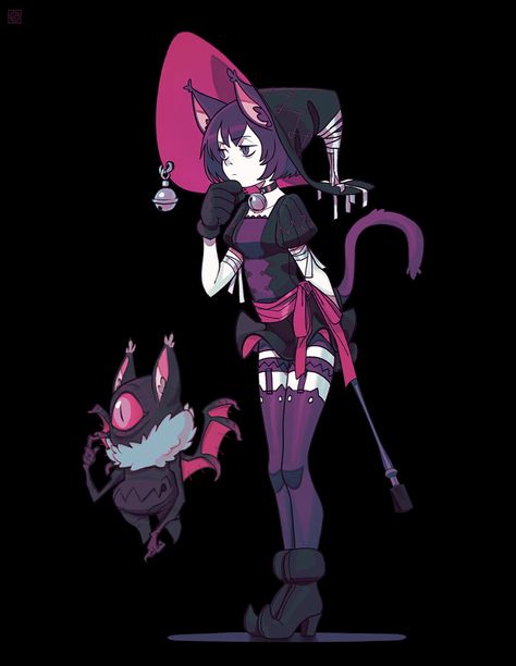 Witch Characters, Anime Witch, Witch Girl, Witch Design, Witch Cat, Witch Outfit, Character Design Ideas, Cat Character, Witch Art