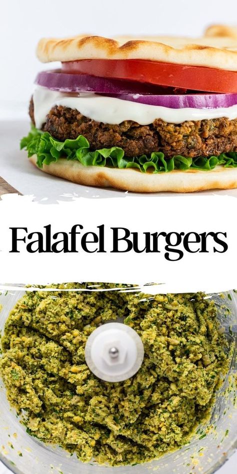 Falafel Burger Recipe, Plant Based Burger Recipes, Veggies Burgers, Chickpea Burger Recipe, Chickpea Falafel, Falafel Burger, Vegan Falafel, Meatless Meals Healthy, Chickpea Burgers