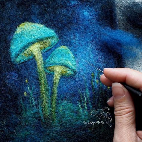 One to one needle felting session with Zenia aka The Lady Moth Tovad Ull, Glowing Mushrooms, Painting Step By Step, Wool Painting, Felting Needles, Felt Mushroom, Felt Wall Hanging, Magic Crafts, Needle Felting Diy