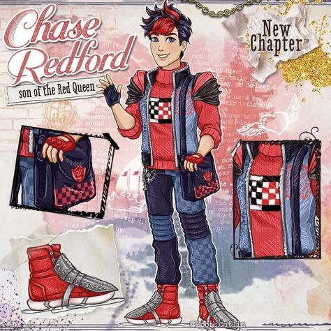 Prince Chase Redford is one of the main characters of The End of Ever After. He initially had no real destiny but was urged by the Red Queen, his adoptive mother, to assume the role of the Red Knight. He is one of many characters to have changed his destiny. Chase Ever After High, Chase Redford, Hoarding Board, Romance Status, Eah Oc, Darling Charming, Everafter High, Ever After High Rebels, Eva Queen