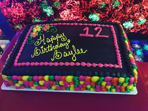 Neon Birthday Party Cake Ideas, Neon Birthday Sheet Cakes, Neon Cakes Ideas, Neon Sheet Cake, Neon Cake Ideas, Glow Cakes, Neon Birthday Cakes, Neon Cake, Neon Cakes