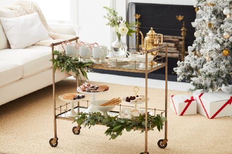 How-To | Create Your Own Hot Cocoa Bar Target Bar Cart, Christmas Bar Cart, Holiday Bar Cart, Mini Christmas Trees, Diy Bar Cart, Gold Bar Cart, Cart Ideas, Outside Bars, Bar Cart Styling