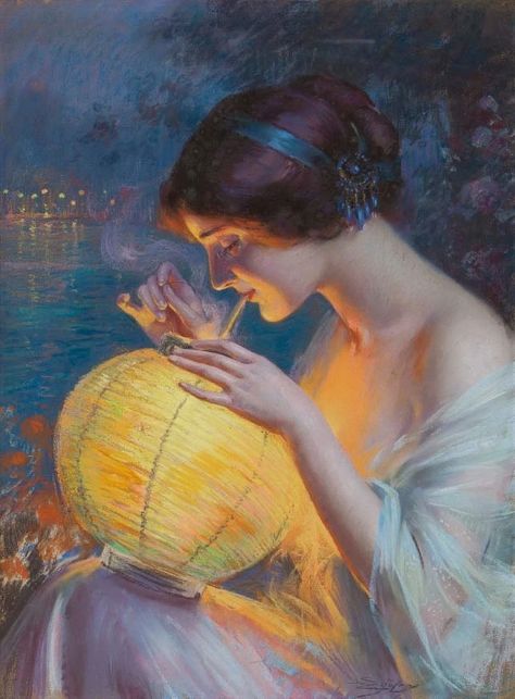 Delphin Enjolras Lantern and Woman Delphin Enjolras, Chinese Paper Lanterns, Japanese Lanterns, T Art, Russian Art, Pastel Drawing, Global Art, Paper Lanterns, French Art