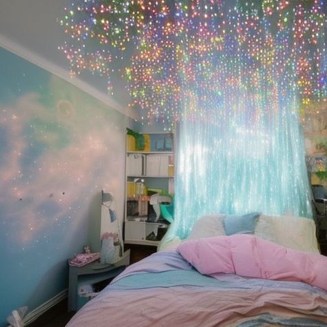 Iridescent Room Decor, Iridescent Bedroom, Holographic Room, Rave Room, Pearl Bedroom, Cloud Room, Mermaid World, Bedroom Decor Aesthetic, Presentation Display