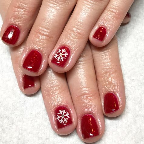 Snowflake nails. Gel nails. Red nails. Winter nails. Short Christmas Nails Snowflake, Winter Nails Red And White, Red Nails With Snowflake, Red Snowflake Nails, Christmas Nails Snowflake, Moms Nails, Christmas Snowflakes Nails, Short Red Nails, Snowflake Nail Design