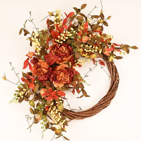 Wreath Arrangements, Elegant Fall Wreaths, Fall Decor Wreaths, Fall Wreath For Front Door, Fall Floral Arrangements, Cotton Wreath, Halloween Wreaths, Autumn Magic, Peonies Wreath