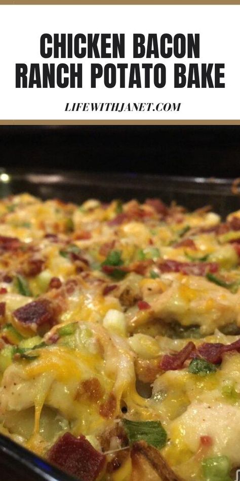 If you have a lot of potatoes at home, why not make a delicious dish out of them. Chicken bacon ranch potato bake is just a creamy, saucy, and yummy treat for you and your family. Chicken Bacon Ranch Potato Bake, Ranch Potatoes Baked, Ranch Potato Recipes, Chicken Bacon Ranch Bake, Chicken Potato Bake, Bacon Ranch Potatoes, Ranch Potatoes, Ranch Chicken Casserole, Bacon Potato