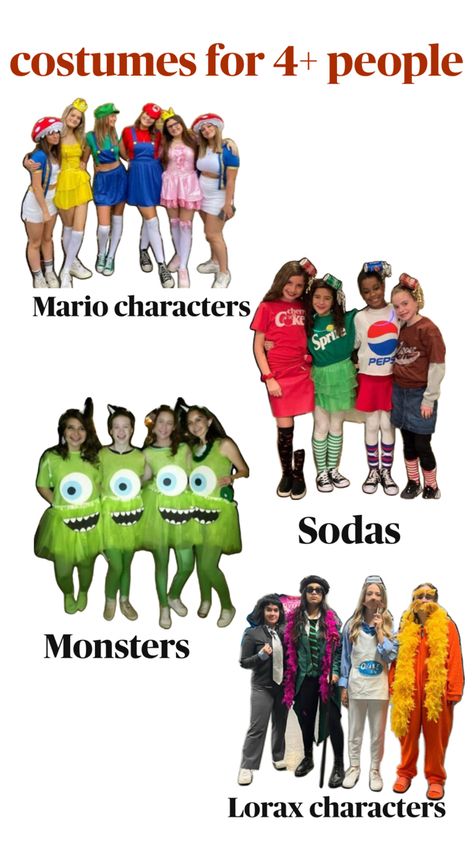 Costumes For 4 People, The Lorax, Spirit Week, 4 People, Halloween Outfits, Mario Characters, Halloween, Quick Saves