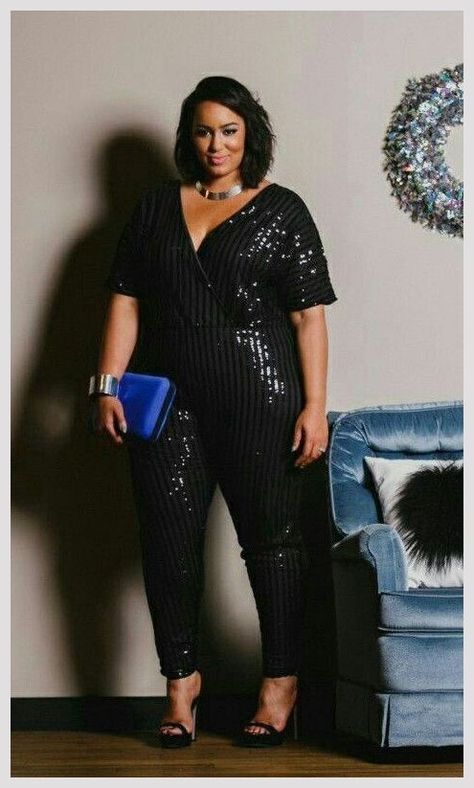 Plus Size Jumpsuit Sequin, Black Cocktail Dress Classy Plus Size, Black Tie Plus Size Outfits, Masquerade Outfit Ideas For Women Plus Size, Plus Cocktail Attire, Plus Size New Year’s Eve Outfit, Black And Gold Plus Size Outfit Ideas, Plus New Years Outfit, Plus Size Black Outfits Party