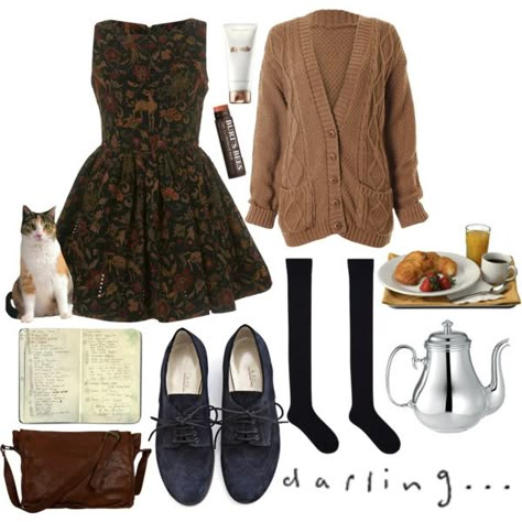 Untitled #1087 by kitkat12287 on Polyvore Random Cat, Search Pinterest, Cable Cardigan, Autumn Morning, Hipster Outfits, Estilo Preppy, Moda Vintage, Mode Vintage, Kitty Cat