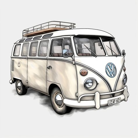 VW Microbus Classic White, Classic Cars, Classic Car Print, Printable VW Microbus Classic, Wall Art, Hand Drawing Art, Digital Art - Etsy Denmark Vw Microbus, Beach Sublimation, Classic Wall Art, Bus Art, Learn Watercolor, Cars Classic, Vintage Aesthetics, Classic Wall, Art Digital Art