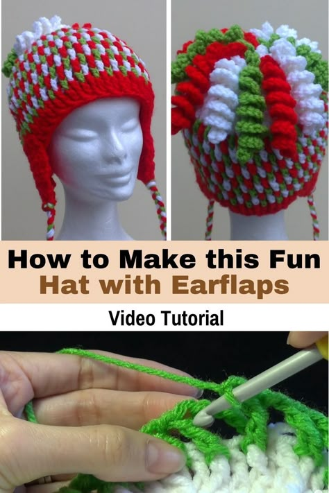 Crochet Hat With Ear Flaps Pattern Free, Crochet Ear Flap Hat Pattern Free, Crochet Earflap Hat, Crochet Headwear, Crochet Hats For Boys, Earflap Beanie, Hats Crochet, Fun Hat, Crochet Kids Hats