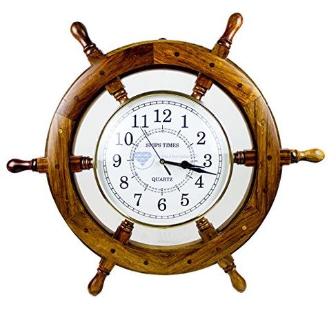 *** Visit the image link more details. Note: It's an affiliate link to Amazon Pirate Ship Wheel, Nautical Wall Clock, Wheel Clock, Beachfront Decor, Desk Clocks, Wooden Wall Panels, Nautical Wall Decor, Coastal Wall Decor, Ship Wheel