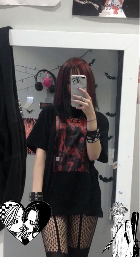 Egirl Astethic, Egirls Aesthetic, Metal Core Aesthetic, Grunge Outfits With Fishnets, Punk Outfits Fishnets, Rock Outfits For Women, Shorts With Fishnets Outfits Grunge, Transgirl Outfits, Fishnet Top Outfit Grunge