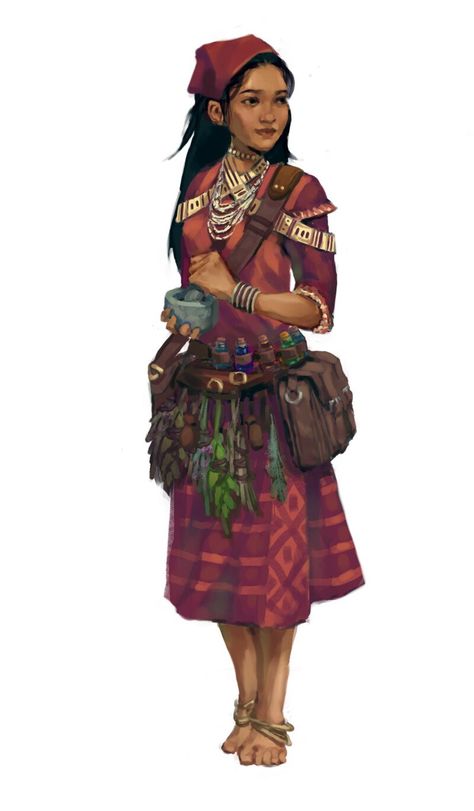 Healer Woman, Fantasy Healer, Aztec Character, Cleric Dnd, Inspo Drawing, Fantasy Inspo, Aztec Artwork, Baba Jaga, Island Fashion