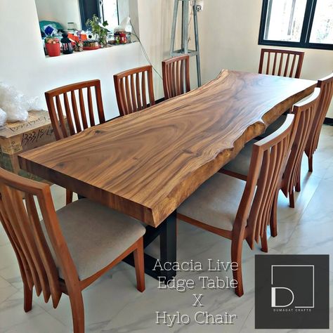 Acacia Live Edge Dining Table paired with Hylo Dining Chair Acacia Wood Table, Wood Table Design, Furniture Manufacturing, Live Edge Dining Table, D Craft, Live Edge Table, Live Edge, Acacia Wood, Table Design