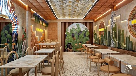 Proyecto DURANGO 🇲🇽 Un restaurante ubicado en la capital pero con el alma en México, queríamos reflejar picardía del escorpión 🦂 emblemático en este diseño. Estamos emocionados de compartir con ustedes esta serie de renders que capturan la esencia y el espíritu vibrante de México. En Calathea Diseño Interior, nos enorgullece haber creado un espacio que no solo es visualmente impactante, sino que también rinde homenaje a la rica cultura mexicana. Esperamos que disfruten de este recorrido vis... Mexican Restaurant Design Interiors, Mexican Style Restaurant, Mexican Restaurant Aesthetic, Mexican Decorations, Mexican Restaurant Design, Mexican Restaurant Decor, Restaurant Entrance, Margarita Bar, Container Cafe