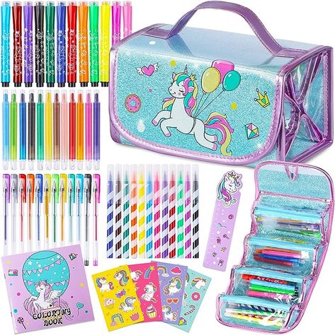 Amazon.com: Unicorns Gifts for Girls 5 6 7 8 9 Year Old, Coloring Markers Set with Unicorn Pencil Case, Unicorn Art Supplies for Art Coloring, Craft Drawing Toy for Ages 6-8 Girls Birthday Christmas Easter : Toys & Games Pencil Case Art, Letter Writing Kit, Unicorn Pencil, Unicorn Pencil Case, Gel Pens Coloring, Drawing Toys, Kids Art Supplies, Coloring Supplies, Unicorn Stickers