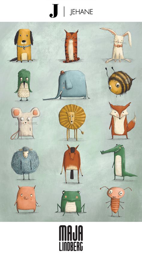 Various animals in full colour on a grey/blue background. Lion, Horse, Ant, Sheep, Pig & more… #wildlifeillustrationanimals #wildlifeillustrationnature #wildlifeart #wildlifepaintings Creative Illustration Ideas, Animal Characters Illustration, Animals Illustration Design, Simple Animal Illustration, Farm Animals Illustration Design, Animal Character Illustration, Quirky Animal Illustration, Farmyard Animals Illustration, Lion Drawings