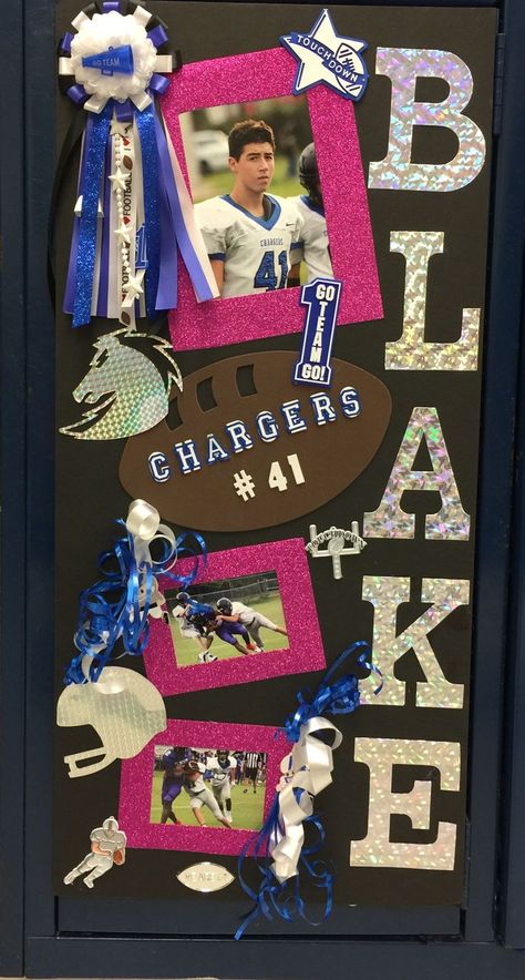 Senior Locker Decorations Ideas Football Players, Decorating Lockers For Sports, Senior Locker Decorations, Homecoming Locker Decorations, Homecoming Football Posters, Locker Decorations For Sports, Football Poster Ideas For Players, Sports Locker Decorations, Football Locker Signs