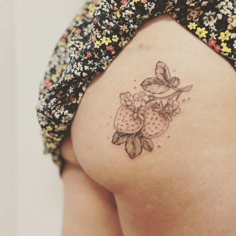 Strawberry Bunch Tattoo, Fineline Strawberry Tattoo, Strawberry Collarbone Tattoo, Strawberry Patch Tattoo, Strawberry Bush Tattoo, Strawberry Branch Tattoo, Wild Strawberry Tattoo, Strawberry Vine Tattoo, Cutesy Tattoos