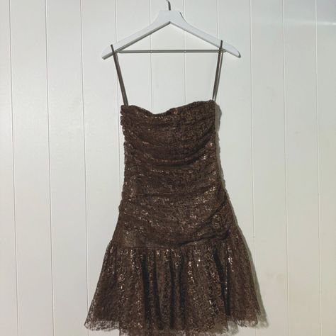 Betsey Johnson Evenig Dress Women's 6 Nwt Brown Sequin Lace Strapless Cocktail Shimmering Brown Cocktail Dress With Intricate Sequin Lace Design. Strapless, With A Flared Hem For A Touch Of Elegance. Shimmering Sequin Lace Strapless Design Flared Hem Adjustable Spaghetti Straps Zipper Closure At The Back Knee-Length Cocktail Dress, Brown Dress, Sequin Dress, Lace Dress, Strapless Dress, Flared Hem Dress, Evening Wear, Party Dress, Fashion, Elegant Dress, Formal Dress, Knee-Length Dress, Shimmering Dress Condition: New With Tags Size: Womens S Approximate Flat Lay Measurements: Bust 13.5 In Length 34 In *Bundle Items For Discount And Pay One Shipping Charg Halloween Themed Hoco Dress, Brown Hoco Dresses, 80s Hoco Dress, Brown Hoco Dress, Fall Homecoming Dresses, Vintage Hoco Dress, Unique Hoco Dresses, Shimmering Dress, Brown Cocktail Dress