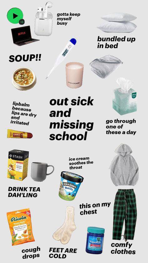 out sick and missing school #beingsicksucks How To Romanticize Being Sick, What To Wear When Your Sick Outfit, Sick Day In My Life, Morning Routine For School Leave At 8am, Things To Do On A Day Off From School, Sick School Day Outfit, How To Beat Someone Up, Tips For Being Sick, Lazy Day Ideas