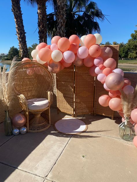 Rattan Backdrop, Hot Pink Background, Chair Rattan, Bridal Shower Inspo, Boho Inspo, Peacock Chair, Pink Photo, Back Drop, Pink Boho