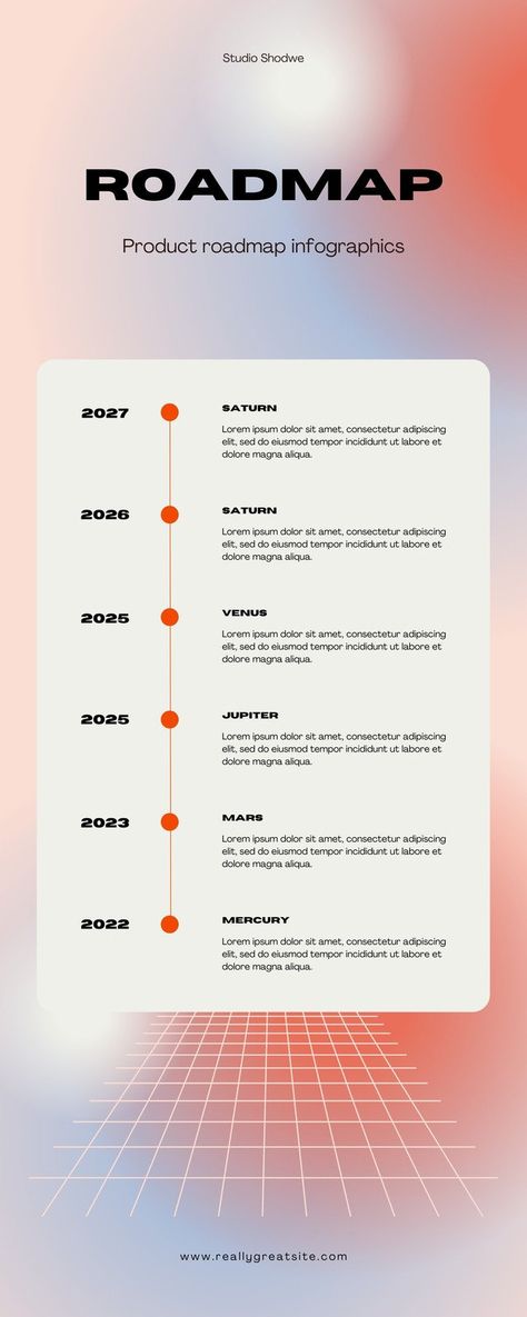 Orange gradient futuristic roadmap Infographic Roadmap Graphic Design, Gradient Infographic Design, Roadmap Design Ideas, Roadmap Infographic Design, Timeline Design Layout, Infographic Timeline Design, Minimal Infographic Design, Roadmap Design, Canva Infographic