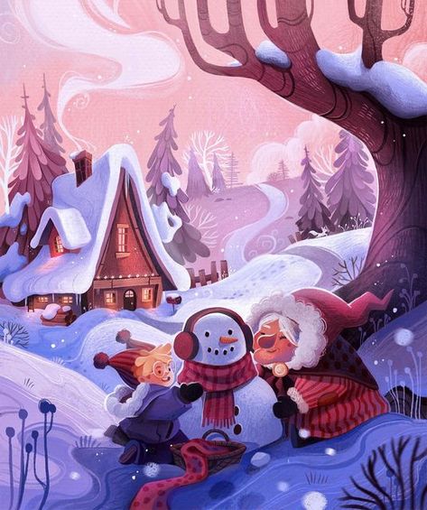 Christmas Books For Kids, Christmas Board, Winter Illustration, Forest Illustration, Build A Snowman, Cyberpunk Art, Whimsical Illustration, Sketchbook Inspiration, Winter Art