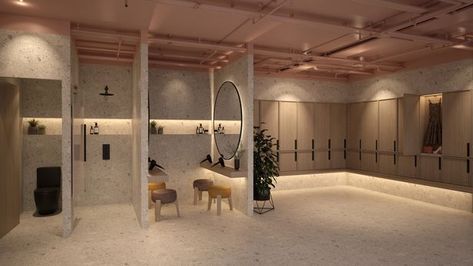 Pilates Studio Aesthetic, Locker Room Bathroom, Disco Interior, Pilates Interior, Hawaii Architecture, Locker Room Shower, Airline Design, Jiu Jitsu Gym, Pilates Yoga Studio