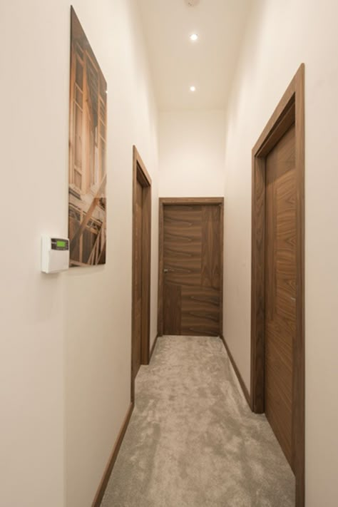 Corridor Paint Ideas Wall Colors, Light Brown Bedroom Doors, Door Frame Colours, Door Colors For Cream House, Brown Doors Interior Modern, Room Door Colour Ideas, Corridor Design Home, Brown Doors Interior, Brown Hallway