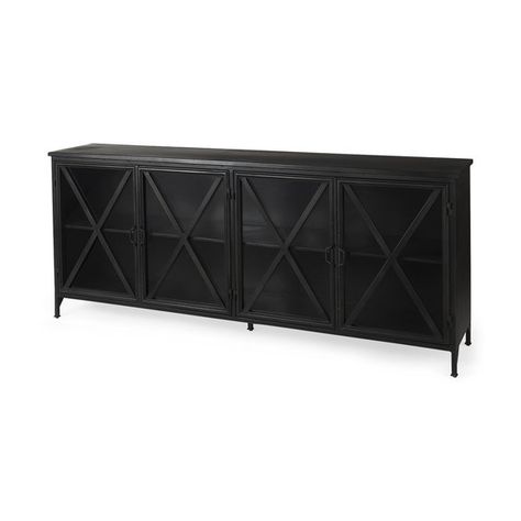 Black Sideboard Buffet, Metal Sideboard, Wide Sideboard, Behind The Glass, Black Sideboard, Glass Cabinet Doors, Countertop Materials, Living And Dining Room, Glass Cabinet