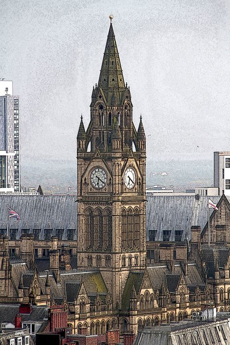 Gothic Clock Tower, Clocktower Concept Art, Clocktower Architecture, Minecraft Hus, Manchester Town Hall, Victorian Clocks, Big Ben Clock, Outdoor Clock, Gothic Cathedral