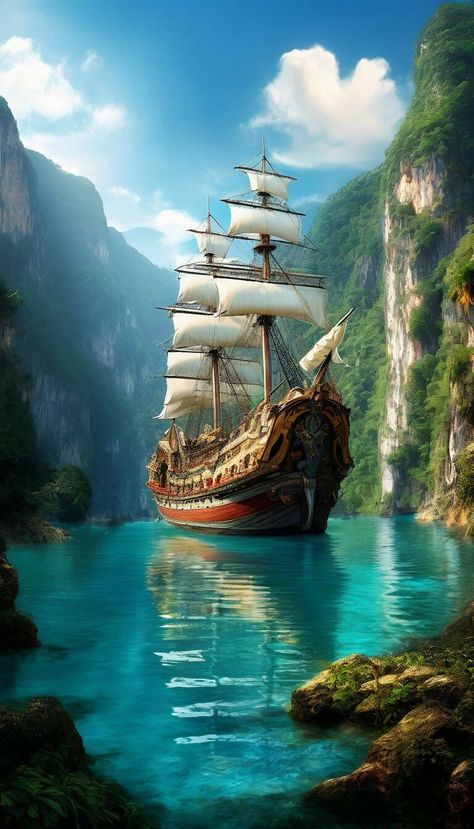 Pirate Ship Art, Pirate Aesthetic, Pirate Boats, Navi A Vela, Old Sailing Ships, Maritime Art, Pirates Cove, Pirate Ships, Pirate Art