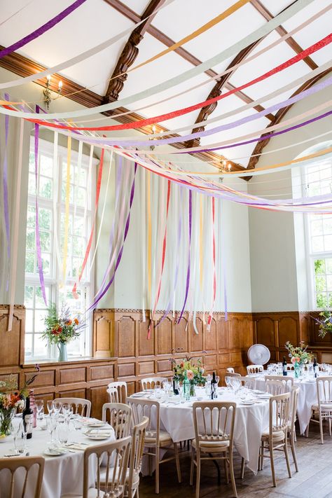 Ceiling Hanging Wedding Decor, Streamers Across Ceiling, Elegant Streamer Decorations, Party Streamers Ceiling, Crepe Paper Ceiling Decorations, Streamers Ceiling Decorations, Paper Streamers Decorations, Ceiling Decoration Wedding, Streamer Ceiling Decorations