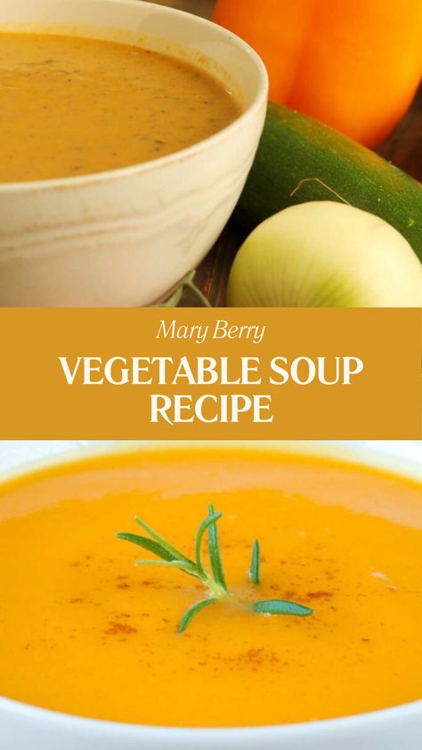 Mary Berry Vegetable Soup Recipe Mary Berry Recipe, Vegetarian Soup Recipes, Five Spice Powder, Baked Cauliflower, Mary Berry, Delicious Soup Recipes, Vegetable Soup Recipes, British Baking, Soup Recipes Slow Cooker