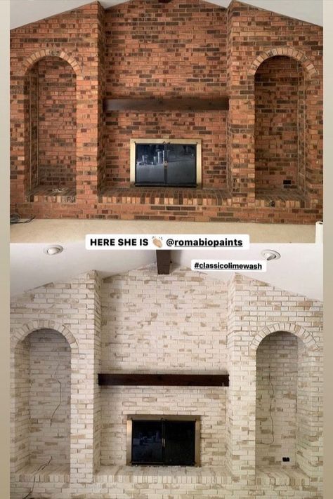 As we get closer to the official beginning of fall and fireplace season, I put together some examples of unique artistic techniques for painting your brick fireplace with Romabio Classico Limewash. How are these fireplace updates unique? Instead of choosing just one of the beautiful and timeless colors from our Whites & Neutrals Collection, these designers and PROs combined more than one color to get a fantastic look! Limewash Exterior, Update Brick Fireplace, Fireplace Updates, Stained Brick, Lime Wash Brick, Brick Fireplace Wall, White Brick Fireplace, Beginning Of Fall, Painted Brick Fireplace