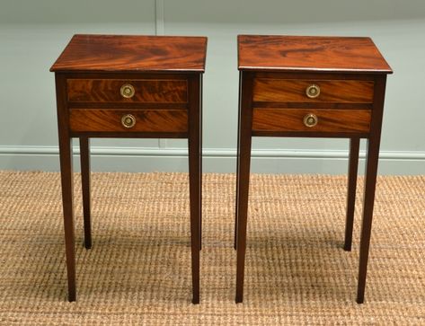 Pair of Victorian Antique Beautifully Figured Mahogany Bed Side Tables. Antique Side Tables, Antiquing Furniture Diy, Antique End Tables, Victorian Interior Design, Bed Side Tables, Garden Of Words, Vintage Bedside Table, Georgian Furniture, Victorian Bedroom